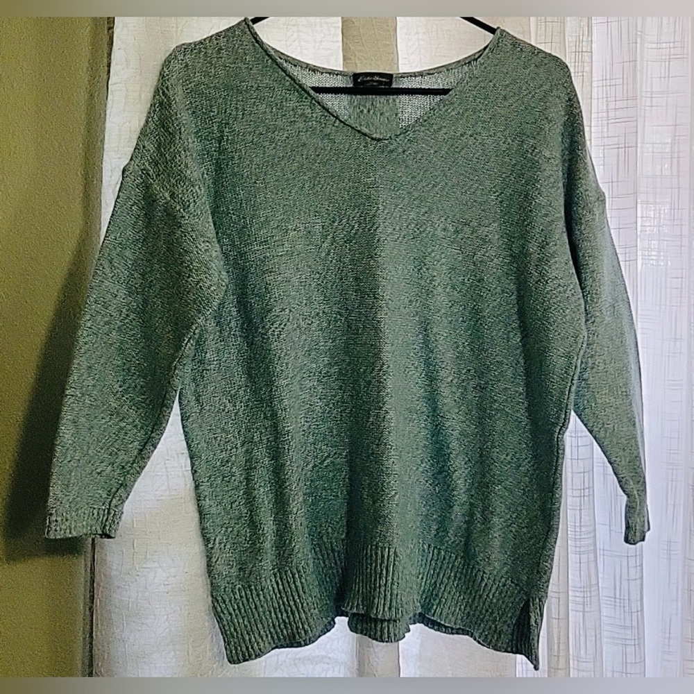 Eddie Bauer Size Large Soft Knit Sweater in Light teal blue.